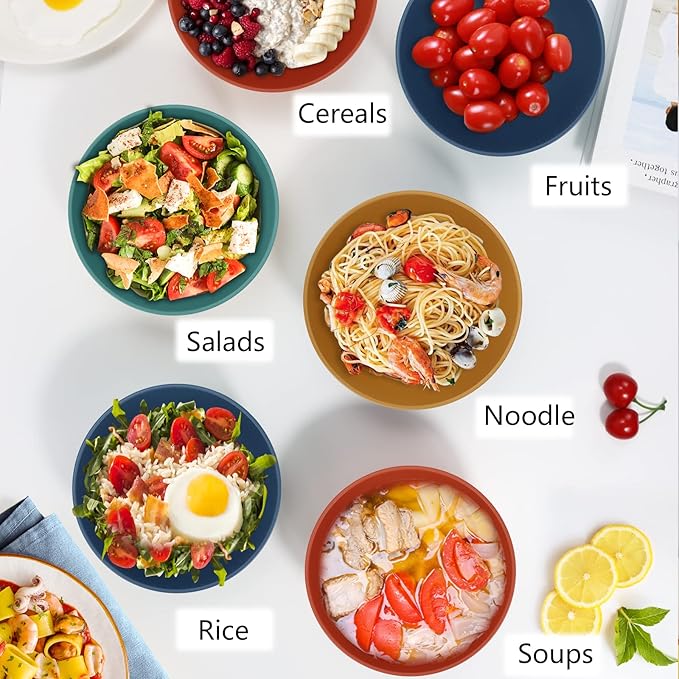 PYRMONT 26 OZ Plastic Soup Bowls - Set of 8 Unbreakable Kids Bowls, Dishwasher & Microwave Safe, BPA-Free