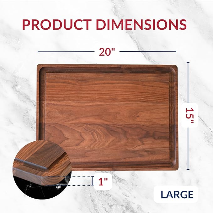 Made in USA Walnut Cutting Board by Virginia Boys Kitchens - Butcher Block made from Sustainable Hardwood (20x15)