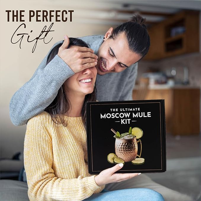 Moscow Mule Kit Gift Set - 2 Copper Mugs - 11 Botanicals - Stainless Steel Shaker & Jigger - Mudder - Recipe Book - Moscow Mule Cocktail Kit - Basket Gifts for Women - Unique Accessories for Infusion