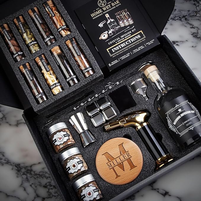 DIY Cocktail Infusion Kit with Whiskey Smoker, 24pc. Cocktail Making Kit, Mixology Set for Vodka, Gin, & Whiskey Lovers (Infusion Kit + Smoker)