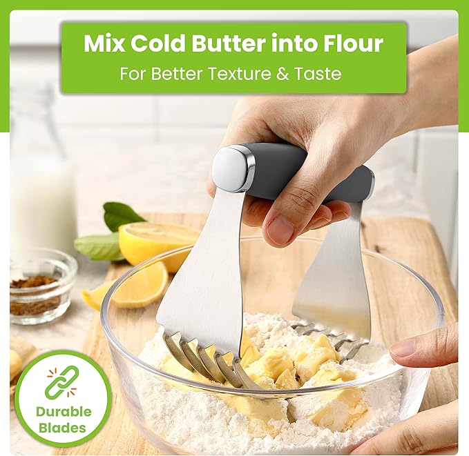 Spring Chef XL Stainless Steel Pastry Cutter Tool for Baking - Heavy Duty Dough Blender - Butter & Dough Cutter Tool with Sharp Blades - Pastry Blender for Easy Mixing - Dishwasher Safe - Gray