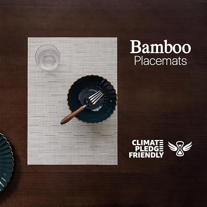 LEXMORE PVC Woven Placemats 6 PCS Wipeable Indoor/Outdoor Table Mats Washable Vinyl Place Mats for Dining Table, Set of 6-Pale Beige