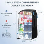Backpack Cooler Insulated Leak Proof 33/49 Cans, 2 Insulated Compartments Thermal Bag, Portable Lightweight Beach Travel Camping Lunch Backpack for Men and Women