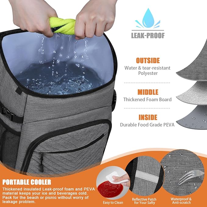 Cooler Backpack Insulated Leakproof Waterproof Backpack Cooler Bag 30/45 Cans, Large Capacity Lightweight Travel Camping Beach Backpack Cooler Ice Chest for Men and Women