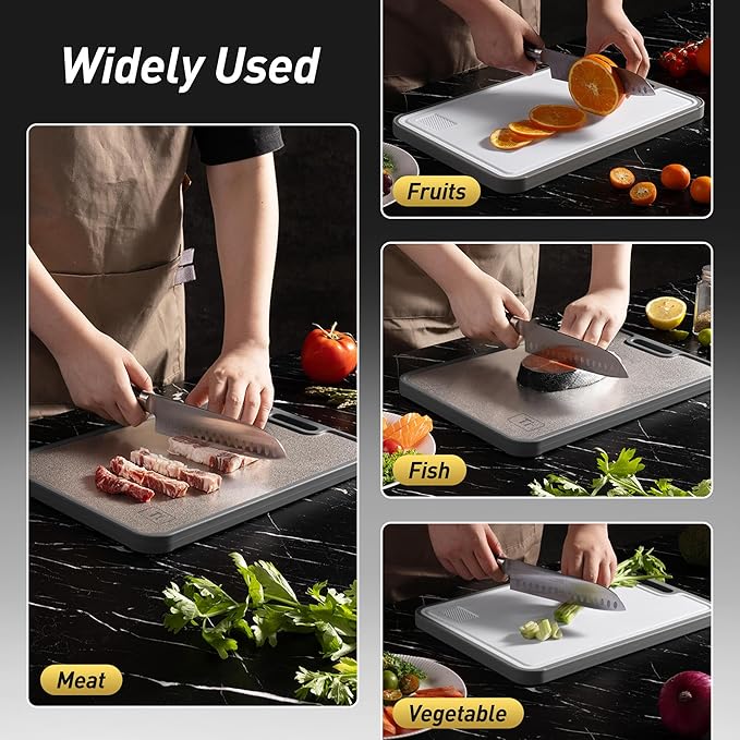 2 in 1 Pure Titanium Cutting Boards for Kitchen Chopping Board with Handle Large Big Small Kitchen Meat Butcher Block Not Stainless Steel Wood Bamboo Glass Rubber Plastic Silicone Acrylic Teak Sink