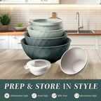 COOK WITH COLOR Mixing Bowls with Lids - 12 Piece Plastic Nesting Bowls Set includes 6 Prep Bowls and 6 Lids, Diamond Design - Microwave Safe (Mint)