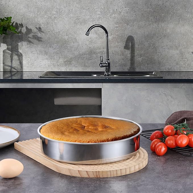 LIANYU Cake Pans 9 Inch Round, Stainless Steel Round Wedding Birthday Cake Pan, Metal Baking Tin Oven Pan for Layer Cake Brownie Lasagna, Leak Proof, Dishwasher & Pot Safe