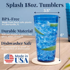 US Acrylic Splash [Set of 16] 18 ounce Plastic Stackable Water Tumblers in 4 Coastal Colors Value Set of Drinking Cups, Reusable, BPA-free, Made in the USA, Top-rack Dishwasher Safe