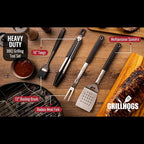 Heavy Duty BBQ Grilling Tool Set, Premium Soft Grip Tongs, Spatula with Bottle Opener and Serrated Edge, Barbecue Meat Fork, Stainless Steel Basting Brush, Premium BBQ Utensils Set (4 Piece)