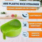 Rice Strainer with Handle - Lightweight Rice Washer Strainer Bowl with Smart Design for Easy Water Draining, Easy to Use & Clean ABS Plastic Colander with Handle for Cereals, Pasta, Vegetables, Fruits