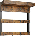 OROPY Coffee Mug Rack Wall Mounted, Rustic Wood Cups Rack with 12 Hooks and Storage Shelf, for Home Kitchen Display and Collection (Rustic Brown)