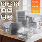 Aluminum Pans with Lids - 50 Pack 8x8 Disposable Baking Pans, Heavy Duty Tin Foil Pans with Lids for Cake Baking, Cooking, Heating, Storing, Prepping Food