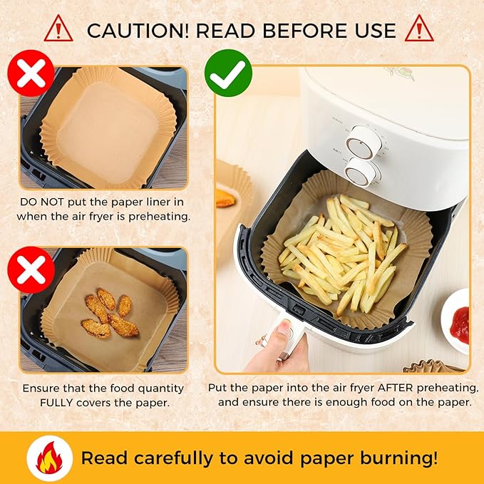 Air Fryer Liners Disposable - 150Pcs 6.5In Square Parchment Paper for Air Fryer Non-Stick Airfryer Basket Liners for Steamer Microwave Oven