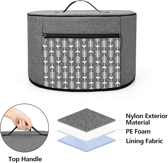 YARWO Slow Cooker Dust Cover Compatible for Crock Pot and Hamilton Beach 6-8 qt Slow Cooker, Dust Free Cover with Zipper Pocket and Wipe Clean Liner, Gray with Arrow