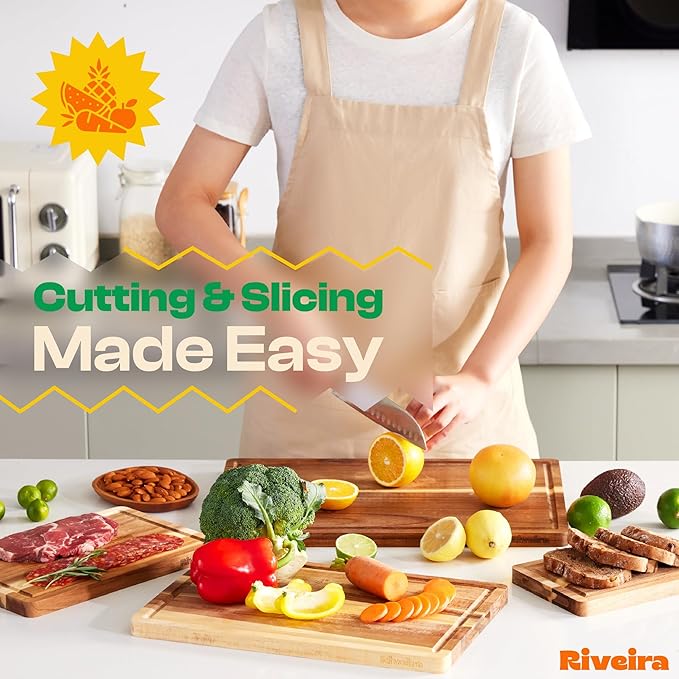 Riveira Acacia Wood Cutting Board – Gourmet Acacia Grandeur: 24 x 18 Wooden Cutting Board – Natural Wooden Cutting Boards For Kitchen Decorative – Innovative Juice Grooves Acacia Wooden Chopping Board