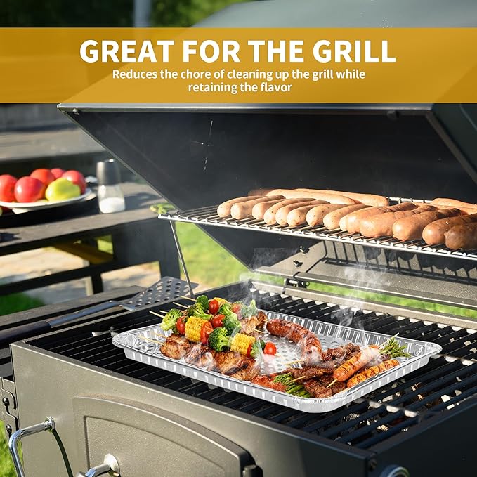 30 Pack Aluminum Foil Broiler Pans with Holes 16 x 12 inch Aluminum Grill Pans Disposable Grill Drip Pan for Outdoor Grills, BBQ, Baking, Meal Prep