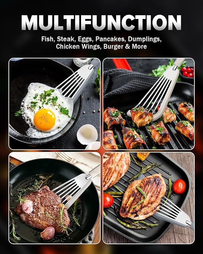 Silicone Fish Spatula Turner Set of 2, Thin Slotted Spatulas Turner for Nonstick Cookware,Heat Resistant Flexible Stainless Steel Kitchen Cooking Spatula Flipper for Fish, Egg, Pancake (KG)