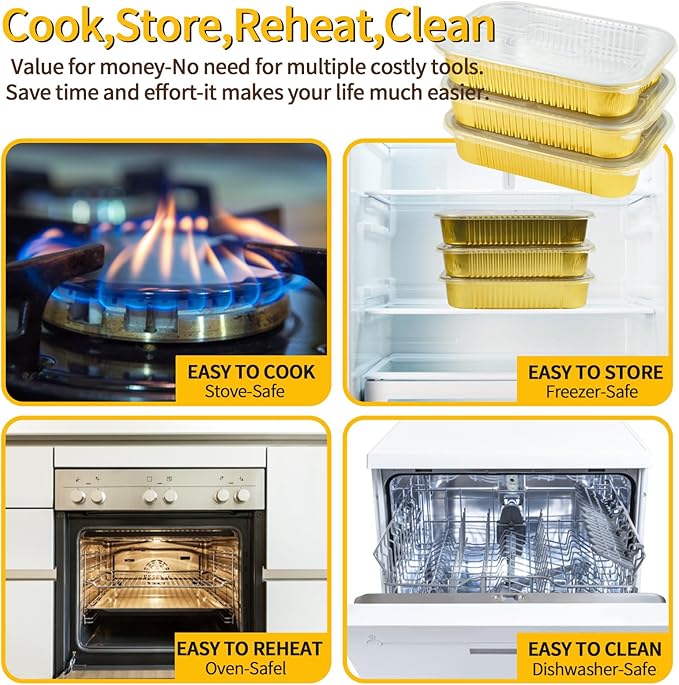 15 Pack Gold Aluminum Foil Pans with Lids 9x13, Extra Heavy Duty Aluminum Foil Baking Pans with Lids, Double Thick Half Size Tin Foil Food Container with Lids for Baking, Heating, Cooking