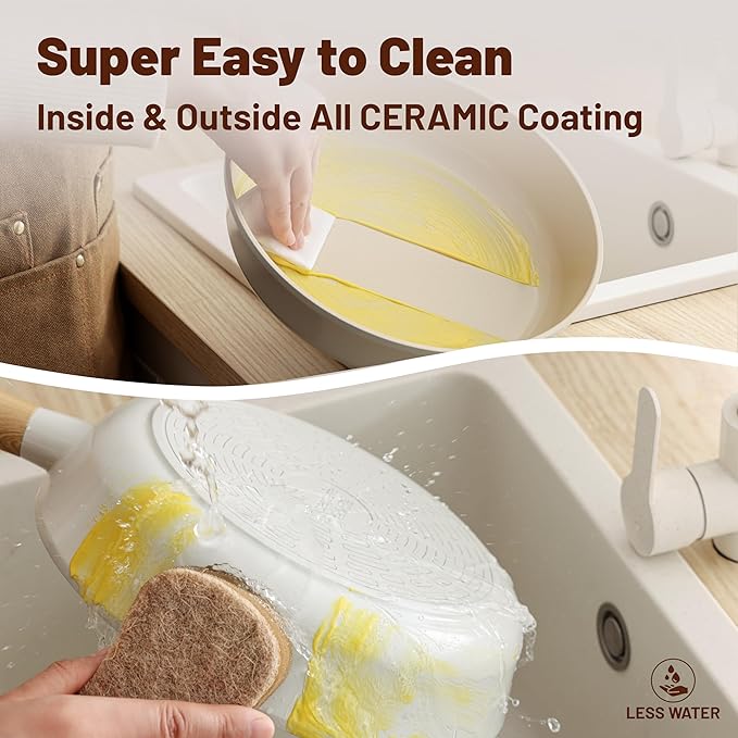 SENSARTE Ceramic Nonstick Cookware Set Non-toxic Healthy Pots and Pans Set Ceramic Coated Kitchen Cooking Set, Free of Intentionally Added PFAS/PTFE, Dishwasher&Oven Safe, Induction Compatible, 15pcs