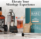 BARE BARREL® Mixology Bartender Kit Bar Set | 14-Piece Cocktail Shaker Set | Martini Barware Mixing Tools for Home Bartending | Incl. 35 Recipe Cards | Gift Set (24oz Cobbler Shaker, Silver/Black)