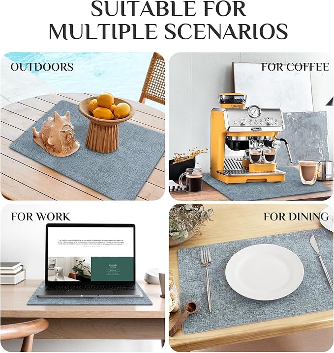 Softalker Vinyl Placemats Set of 8 - Faux Leather Heat Resistant Place Mats, 100% Waterproof Oilproof Wipe Clean Table Mats for Indoor & Outdoor Use, 17’’×12’’, Sky Blue