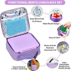 Bento Lunch Box with 8oz Soup Thermo,Kids Leakproof 4 Compartment Lunch Food Containers with Sauce Cup and Ice Pack,Kids Thermo Insulated Hot Food Jar and Lunch Bag for School,Trvael-Purple