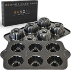 EVODAE® Mini Bundt Cake Pans Set of 2 – 12 Cup (2x6) – Nonstick Black Coated Tube Pans – Perfect for Fall Baking, Pumpkin Spice & Holiday Treats – PFOA & PTFE Free