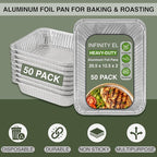 INFINITY EL Disposable Aluminum Foil Pans 50 Pack | Full Size Shallow Steam 20.5"x 12.5"x 2" Disposable Aluminum Baking Pan | Heavy Duty Foil Pan for Roasting Turkey, Lasagna, Thanksgiving, Christmas