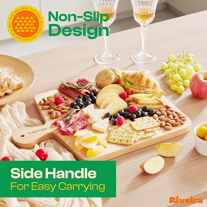 Riveira Cherry Wood Cutting Board – Gourmet Black Cherry Grandeur: 17 x 13 Wooden Cutting Board – Wooden Cutting Boards For Kitchen Decorative – Innovative Juice Grooves Cherry Wooden Chopping Board