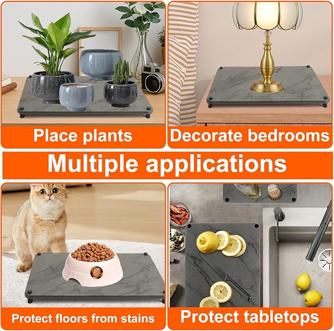 2 Pack Stone Drying Mat for Kitchen Counter, 15.7" x 11.8" Stone Sink Tray, Nesting Stone Dish Drying Mats with Non-Slip Feet for Kitchen