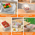 5 PCS Large Fruit Storage Containers for Fridge with Removable Colanders, Airtight Food Storage Containers with 5 Lids, 4 in 1 Produce Containers Keep Berry Fruits Vegetable Food Meat Fresh Longer