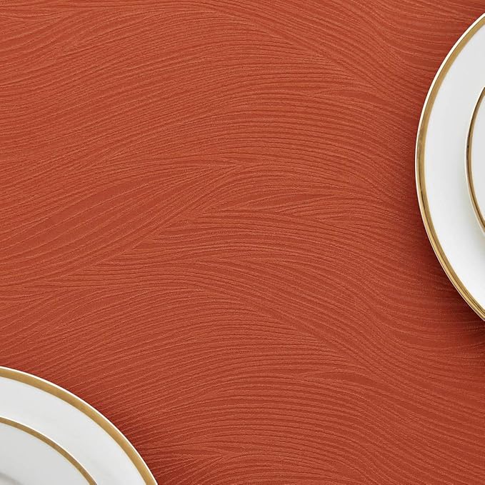 maxmill Jacquard Tablecloth Swirl Design Spillproof Wrinkle Free Heavy Weight Soft Table Cloth Halloween Decorative Fabric Table Cover for Fall Harvest Thanksgiving Dinner, Oblong 60 x 120 Inch Rust