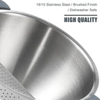 Rice Washer Strainer Bowl Quinoa Washing Bowl 18/10 Stainless Steel Colander Versatile Good Grips Side Drainers for Cleaning Rinsing Fruits, Vegetables, and Beans - Tilting Non-slip Silicone Bottom