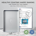HONGBAKE Naturally Non Toxic Baking Sheet Pan Set of 3, Heavy Duty Aluminized Steel Cookie Sheets, Half/Quarter/Jelly Roll Pans with Textured Nonstick Surface, Free of PTFE & PFOA
