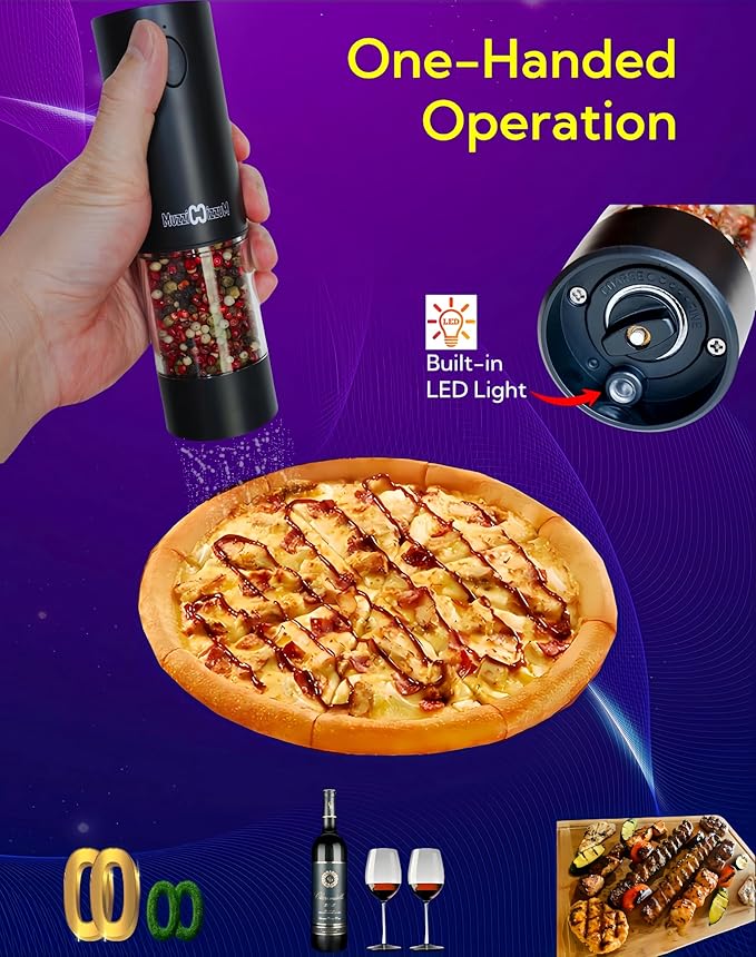 Electric Salt and Pepper Grinder Set with USB Charging Base, Upgraded 95ml Larger Capacity, Adjustable Coarseness, ABS Automatic Pepper Mill with One-Hand Operation, 2 Pack(Black+White)