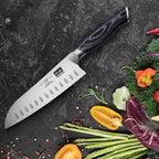SHAN ZU 7 Inch Japanese Chef Knife, Professional Kitchen Knives, Japanese Super Steel Sharp Santoku Knife with K133 Ergonomic Handle, Black Tortoise Genbu Series