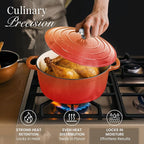 Nuovva Enamelled Cast Iron Dutch Oven Pot with Lid – 6.4 Quart Non Stick Casserole Pot – Heavy Duty & Oven Safe up to 500° F for Bread Baking, Braising, Stews, Roasting – 28cm Orange