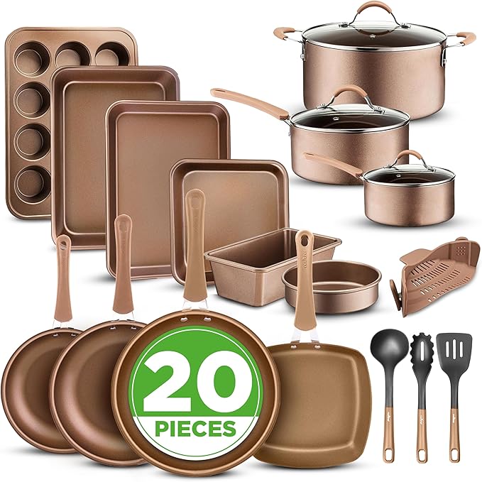 NutriChef 20-Piece Pots and Pans Set Non Stick – Induction Cookware Set, PFAS-Free Nonstick Cookware for All Cooktops, Includes Bakeware & Kitchen Utensils