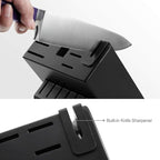 McCook MC27 14 Pieces Stainless Steel kitchen knife set with Wooden Block, Kitchen Scissors and Built-in Sharpener, Purple