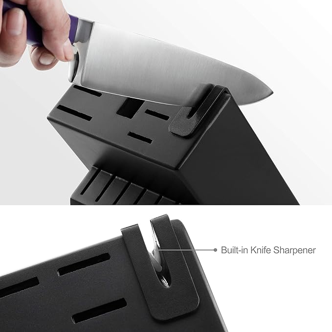 McCook MC27 14 Pieces Stainless Steel kitchen knife set with Wooden Block, Kitchen Scissors and Built-in Sharpener, Purple