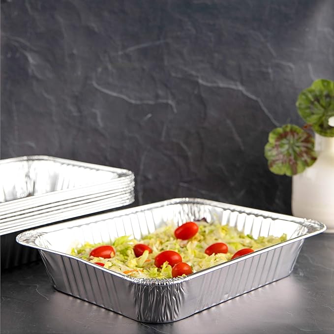 PLASTICPRO Disposable 9 x 13 Aluminum Foil Pans Heavy Weight Half Size Deep Steam Table Bakeware - Cookware Perfect for Baking Cakes, Bread, Meatloaf, Lasagna (100)