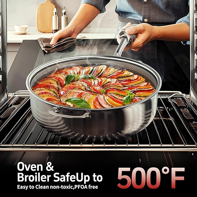 15-Piece 5 Ply Stainless Steel Cookware Set with Lids, Pots and Pans Set Non Stick, Non-Toxic Kitchen Utensils Set for Induction, Oven, Dishwasher Safe, RV Essentials, Kitchen Appliances