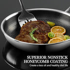 Stainless Steel Frying Pan with Lid - 9.5 Inch Nonstick Frying Pan with Lid, Honeycomb Stainless Steel Skillet Omelet Chef's Pan with Stay Cool Handle, Induction Compatible, PFOA Free
