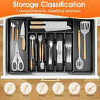 Silverware Organizer，Adjustable & Expandable Utensil Drawer Organizer, BPA Free Utensil Holder, Cutlery Tray for Forks, Spoons, Knives in Kitchen, Large, Black