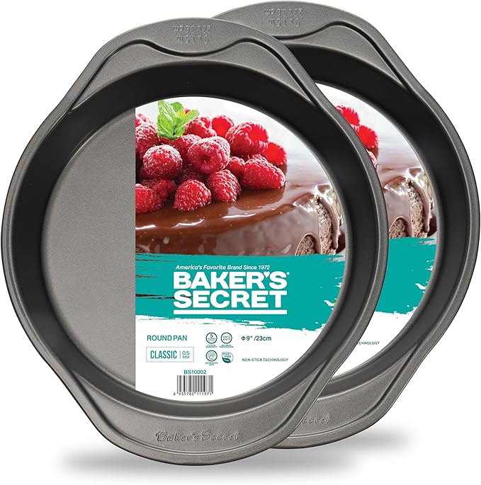 Baker's Secret 2pcs Nonstick Round Cake Pan 9", Carbon Steel Pan with Premium Food-Grade Coating, Non-stick Cake Pan for Birthday Cakes and others, Bakeware DIY - The Classic Collection