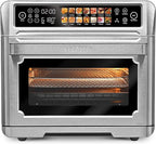 SEEDEEM Air Fryer Toaster Oven, 25L Countertop Convection Oven with Color LCD Display and Touch Screen, 14-in-1 Functions, Stainless Steel Smart Oven with Preset and Timer, Silver Metallic