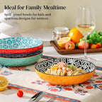 DOWAN 8.5" Vibrant Pasta, Salad & Soup Serving Bowls Set of 4, Embossed Large Porcelain Ceramic, Microwave, Oven & Dishwasher Safe, Bonita Design Perfect for Daily Dining, Family Gatherings, Party