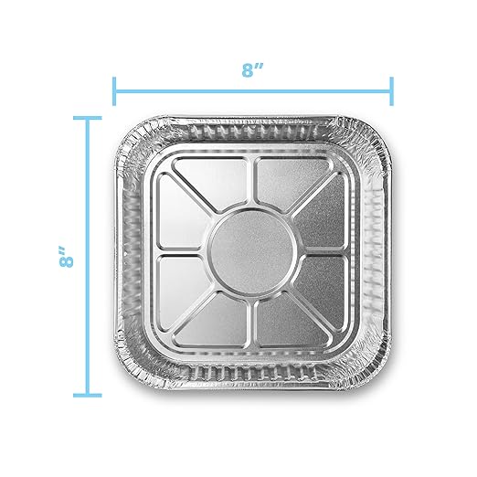 MontoPack 8” Disposable Aluminum Foil Square Baking Pans | 8 x 8 Cake Pan Tin for Broiling, Toaster Oven, Meal Prep, Roasting, Take Out | 20 Pack (8" X 8" Without Lids)