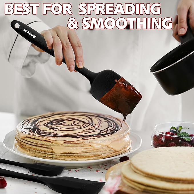 Anaeat Silicone Spatula Set of 5 - Seamless One-Pieces Design, Non-Stick Rubber Spatulas Kitchen Scraper Flexible for Easy Baking, Cooking, Scraping & Mixing, Heat Resistant & Dishwasher Safe