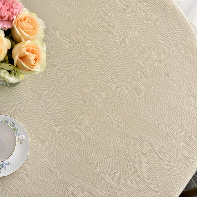 maxmill Jacquard Round Table Cloth Swirl Design Waterproof Antiwrinkle Heavy Weight Soft Tablecloths for Circular Table Cover and Kitchen Dinning Tabletop Round 70 Inch Beige